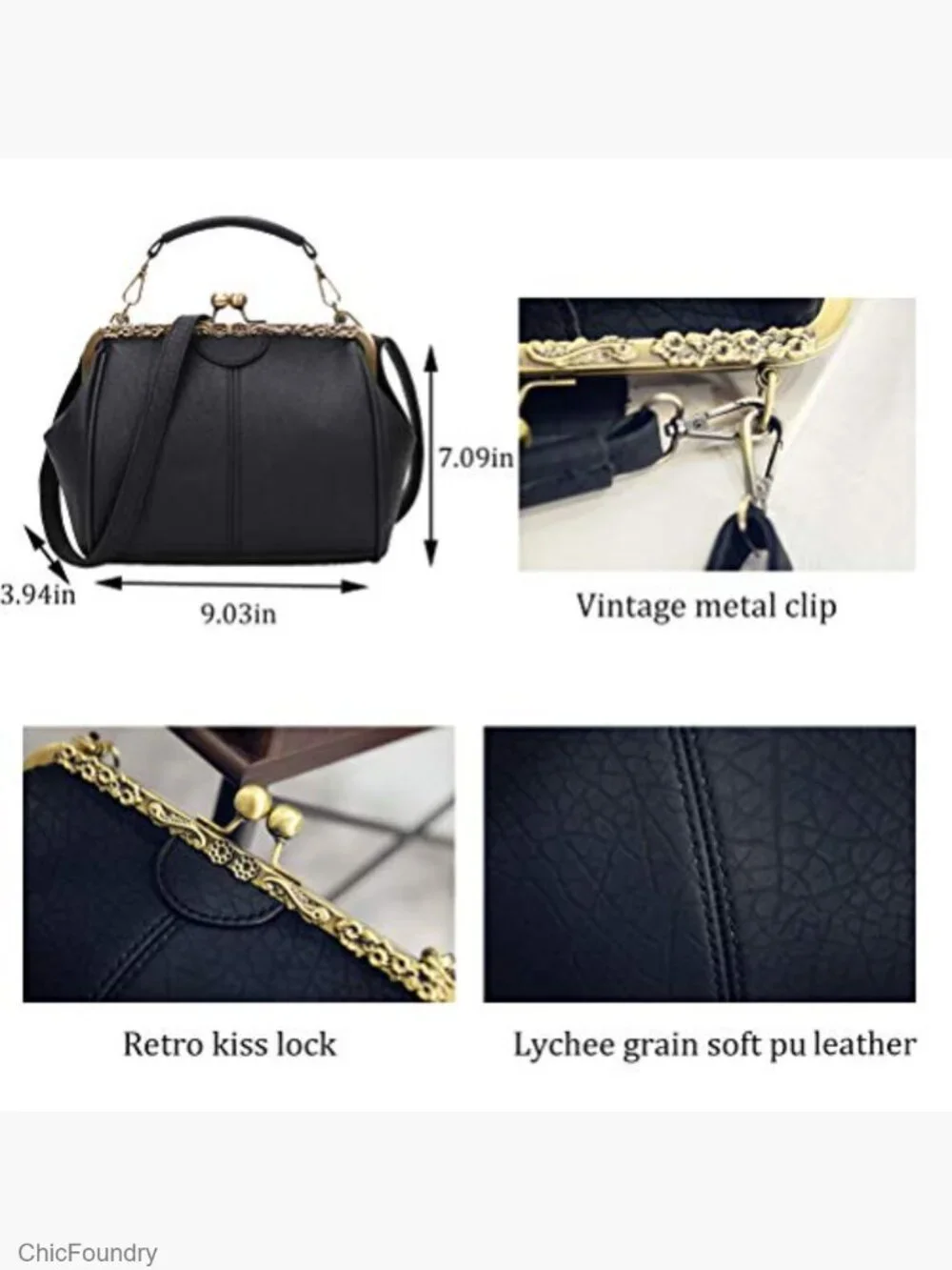 Vintage Kiss Lock Crossbody Top Handle Bag Clutch Purse